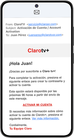 Celular con email de activación